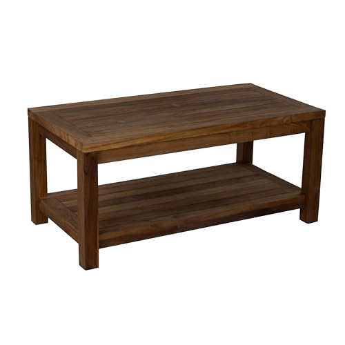 RRI Goods Teak Wood Coffee Table with Storage - Teak Oil Finished Indoor & Outdoor Furniture for Deck, Porch, Balcony, Living Room, Bedroom & Backyard (36" D x 18" W x 16" H)