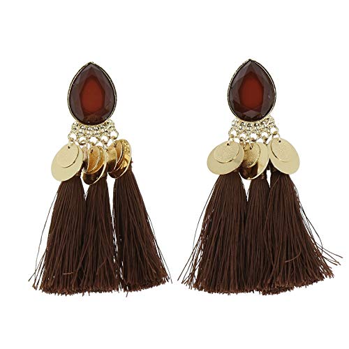 Preisvergleich Produktbild FASHIONGEN - Damen Lange Quaste Fransen Ohrringe, ELENA - Braun