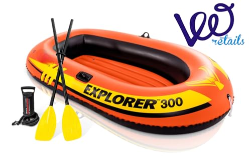 Image of Explorer 300, 3 Person Inflatable Boat for Flood Rescue, Adventure, Rafting, Fun and Enjoyment of River and Swiming Pools Fishing, with Oars & Air Pump (58332)