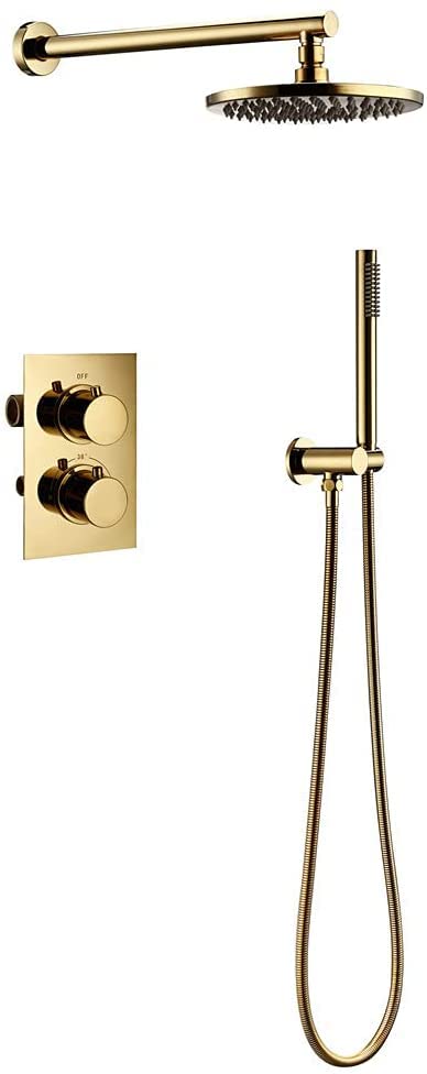 Mitigeur thermostatique laiton or titane et système de douche moderne ronde