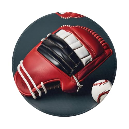 Vielseitiges, rundes Mauspad mit Baseball- und Handschuhen, 20,3 cm – langlebig und rutschfest, ideal für Schreibtisch und Laptop