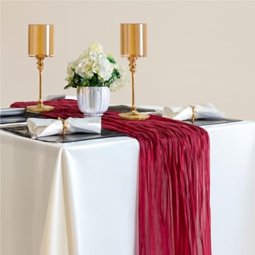 90cmX300cm Red Table Runner, Elegant Dining Table Decor for Wedding and Christmas, Premium Burgundy Table Runner, Perfect Suitable for Themed Parties and Daily Use