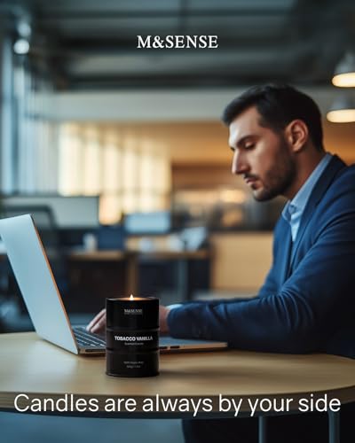 M&SENSE Scented Candle, Tobacco Vanilla Medium Jar Candle Gifts for Men, 60 Hours Slow Burning Natural Soy Candles 11.3oz, Stress Relief Aromatherapy Candles Home Decor, Valentines Day Gifts for Him - Image 6