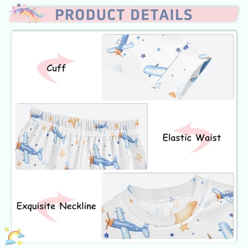 Aircraft Stars Pattern Cute Pajama Sets Long Sleeve Top and Pants, Snug Fit Sleepwear for Night Wears4