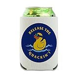 Release the Quackin' Kraken Rubber Duck Funny Humor Can Cooler - Drink Sleeve Hugger Collapsible Insulator - Beverage Insulated Holder