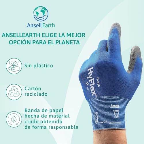 Miniatura 12 de Ansell Hyflex 11-618 Guantes De Trabajo Extra Finos, Revestimento De Poliuretano Antideslizante, Alta Precisión Táctil, Protección Mecánica Y Seguridad Industrial, Azul, Talla M 12 Pares