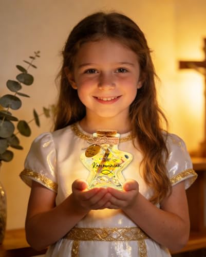 Leboria Kommunion & Erstkommunion Geschenke für Mädchen Jungen – LED Flaschenlicht in Sternform als Geldgeschenk, Tischdeko zur Kommunion Deko, Geschenke zur Erstkommunion Mädchen Junge