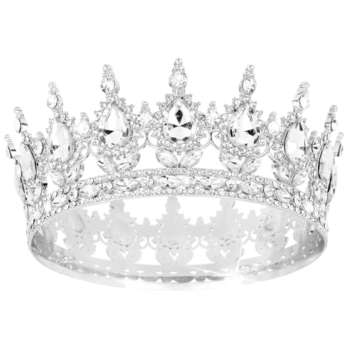 TOBATOBA Silver Queen Crowns for Women - Rhinestone Princess Wedding Birthday Tiara, corona para pastel Silver Crown Cake Topper, Hair Accessories for Costume Birthday Party Prom Pageant Halloween
