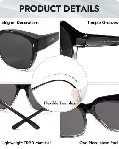 Meeloog Large Polarized Fit Over Glasses Sunglasses For Women Men, Oversized Trendy Square Shades For Driving Riding MST01103