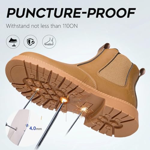 Image of Unisex-Adults Steel Toe Chelsea Boots, Men's Industrial Construction Shoes, Waterproof, Lightweight, Comfortable, Non-slip Safety Boots