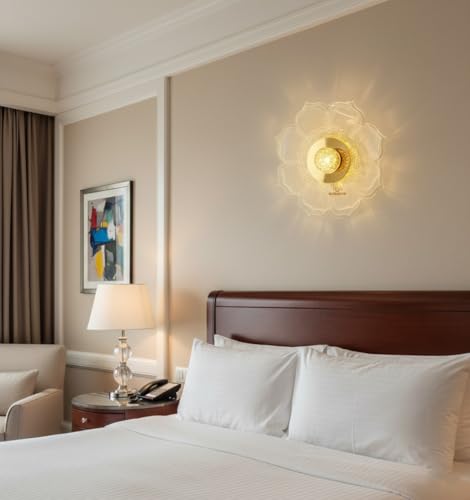 Image of Glowave Golden Acrylic Light Round Flower Design Wall Lamp Lighting Sconce for Living Room Bedroom Bedside - Tricolour (White, Warm White, Natural White) (B71)