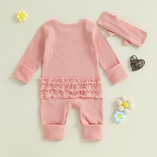 Newborn Baby Girl Winter Clothes Ruffle Ribbed Knit Romper One Piece Long Sleeve Jumpsuit Cute Coming Home Outfit4