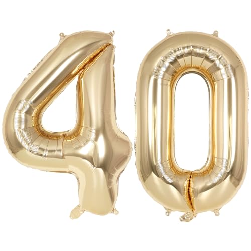 Image of Champagne Large Number 40 Balloon, 40 Inch Light Gold Foil Helium Number Balloons, Giant Mylar Number 40 Balloons for 40 Years Old Birthday Party Anniversary Decorations (Champagne Gold 40)