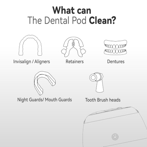 Image of Ultrasonic Retainer Cleaner Machine, 48kHz Dental Cleaning Pod Home | 4 LED Light 48KHz Ultrasound Portable Mouthguard Night Guard Cleaner, IPX7 Waterproof, Quiet 45dB, Overheat Protection, White