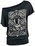  Guns N\' Roses Paradise City Label Mujer Camiseta Negro L, 95% Viscosa, 5% elastán, Ancho