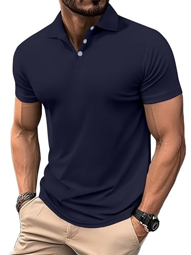PINSPARK 1/3er Pack Herren Polo Shirts Atmungsaktiv Golf Tennis Polohemd Schnelltrocknend Kurzärmliges Sport Shirts Winter Outdoor Laufshirt Marineblau L (1 Stück)