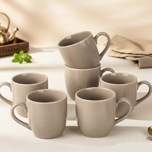 Image of The Earth Store Beige Cylus Ceramic Tea Cup Set of 6 for Tea | 190ML Each | Microwave & Dishwasher Safe | Perfect for Every Occasion Chai | Coffee Cups for Home, Office, Gifting & Daily Use