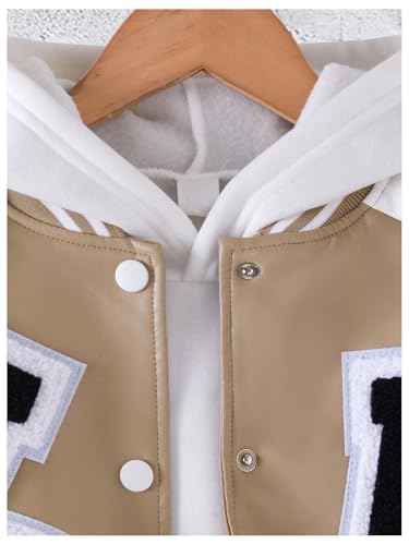 Floerns Girl's Leather Patchwork Hooded Bomber Jacket Letter Graphic Button Down Outerwear3