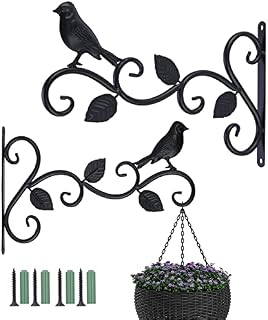 Kyrio 2 Pack Hanging Basket Bracket Outdoor, 12 Inch Wall Hanging Plant Hook Metal Retro Garden Hook Decorative Plant Brackets for Hanging Plants Bird Feeders Lanterns (3 Leaves)