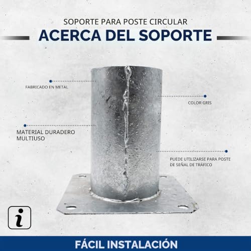 Miniatura 7 de Doja Barcelona Anclaje Poste Redondo Pack 4 81x150x150mm Acero Galvanizado Soporte Redondo Para Poste Con Base Atornillable Soporte Postes De Madera, Vallas Para Jardin, Barra Cortinas
