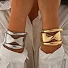 Impurain Gold Bangle Bracelets for Women Silver Plated Wide Wire Chunky Cuff Bracelets Trendy Hinged Cuff Open Wide Chunky Silver Bracelet Irregular Minimalist Bangle Jewelry (silver-2) #2