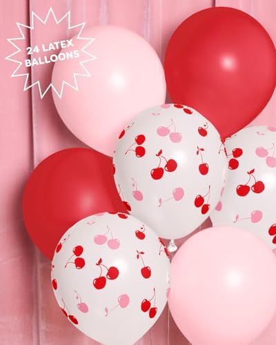 Image of xo, Fetti Red + Pink Cherry Balloons - 24 pk, 12 inch | Ma Cherie Baby Shower, Cherry on Top Bachelorette Decorations, Birthday Decor, Picnic Tablescape