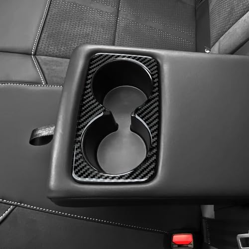 Image of Car Carbon Fiber Rear Armrest Cup Holder Cover Trim Accessories for Ford Bronco Sport & Mustang Mach-E 2021-2024 / Escape 2020-2024 Interior Sticker