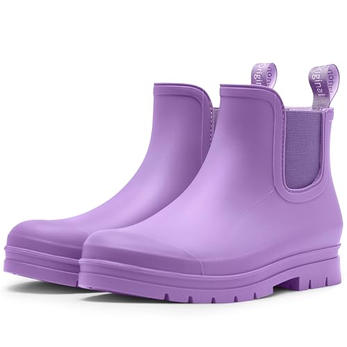 Image of planone Women's Fashion Waterproof Short Chelsea Rain Boots Durable Non Slip Ankle Rubber Boots Work Booties Lightweight Outdoor Garden Shoes with Removable Insole
