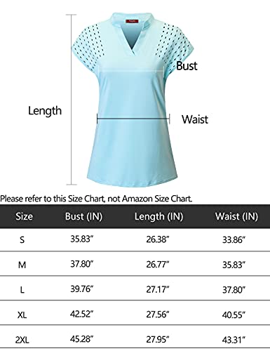 Felisou Tennis Polo Women, Ladies Golf Shirts Short Sleeve V Neck Moisture Wicking Performance Cool Quick-Dry Sport Workout Running Shirts Gym Clothes Light Blue Large #TOP6