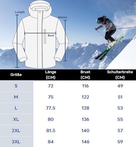 KEFITEVD Herren Winterjacke Gefüttert Wasserdicht Outdoorjacke Thermo Jacke Allwetterjacke Männer Winter Jacke Warme Regenjacke Windbreaker Hellgrau L