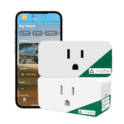 2 Pack Matter Smart Plug Mini Outlet, Compatible with Apple Home, Alexa, Google Home, SmartThings, WiFi Smart Socket Matter Smart Home Devices with App Control, Timer and Easy Setup