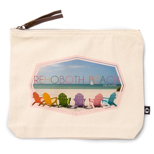 Lantern Press Rehoboth Beach, Delaware, Colorful Beach Chairs-, 100% Cotton Zipper Pouch, Travel Accessory, Go Bag