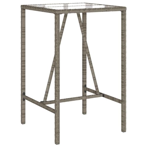 HGFDCBK Table de bar de jardin grise 70 x 70 x 110 cm - Table de bar d'extérieur en rotin synthétique avec plateau en verre et cadre en acier revêtu par...