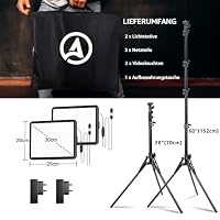 Video Licht Set, 2-Pack 25x20 cm 15 W LED Studio Fotolicht, Dimmbares 2800–6500K Kamera Licht für Video/Streamen von Selfies/Porträts im Innenbereich, Licht mit 160cm Stativ/TypC Adapter (2-Pack) – Ansicht 9