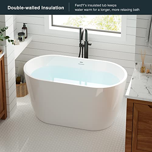 Ferdy 47" Bali Acrylic Freestanding Bathtub, Gracefully Shaped Freestanding Soaking Bathtub, Cupc Certified, Toe-Tap Polished Gold Drain And Minimalist Linear Design Overflow Included #TOP1