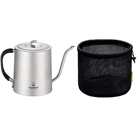 SilverAnt Ultralight Titanium 950ml/33.4fl oz Pour Over Gooseneck Coffee Kettle with Braided Handle & Drawstring Case Cover