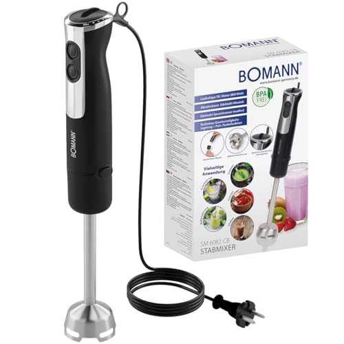 Batidora de mano Bomann® de 800 vatios con función turbo - Batidora de inmersión con cuchilla de acero inoxidable - 12 velocidades - Para papillas, sopas, batidos, purés y salsas