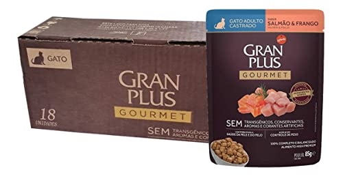 Granplus Ração Úmida Granplus Gourmet Gatos Castrados Salmão E Frango 85G - Pack Com 18 Unidades