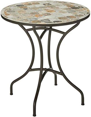 Cortesi Home CH-DT700204 Deedee Mosaic Round Indoor/Outdoor Bistro Table, 27.5", Chess Pattern, Brown