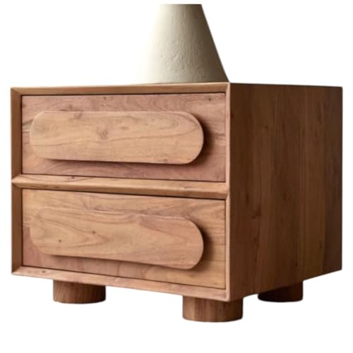 Image of MISAN Boston Solid Wood Bedside Table with Rattan Drawers Mid Century Night Stand for Living Room, Bedroom (X-Hony)