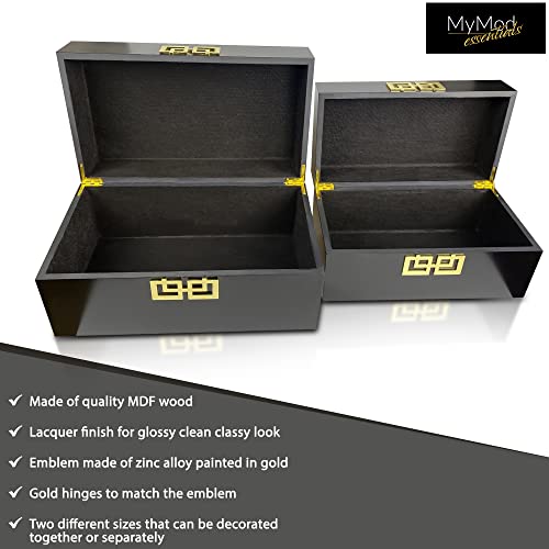 Mymod Essentials Wood Storage Boxes. Elegant Refined Decorative Small Storage Boxes. Modern Decorative Boxes In Glossy Finish. Set Of 2 Hinged Wood Box To Store Photos, Remotes, Jewelries, Accessories, Keepsakes. #TOP2