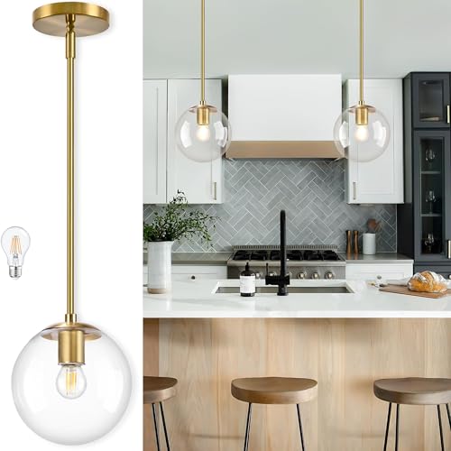 Bagood 8' Globe Pendant Light Gold Mid Century Modern Light Fixture Clear Glass Pendant Lights...