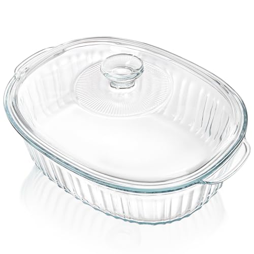 Noamus 2 Pieces 2.8L Glass Casserole Dish with Lid Extra Large Oval Glass Baking Pan Heat-Resistant Covered Lasagna Cookware Clear Deep Food Container Mixing Bowl for Cooking Oven&Microwave Safe