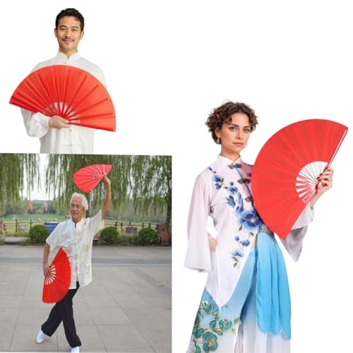 2 Stück großer faltbarer Handfächer – Vintage Retro Nylon-Tuch Chinesischer Kung Fu Tai Chi Handfächer für Herren/Frauen, perfekt für Festivals, Tanz, Aufführungen, Geschenke und Dekorationen, Schwarz