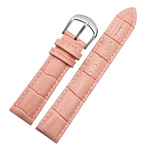 Bracelet de montre en cuir véritable rose et argent chic pour montre femme