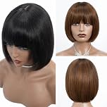 Bob Human Hair Wig With Bangs For Women Hd Top Lace Glueless Short Straight Bob Wigs 2x1 Lace Scalp Machine Made Wig (P4/30, 8 inches)
