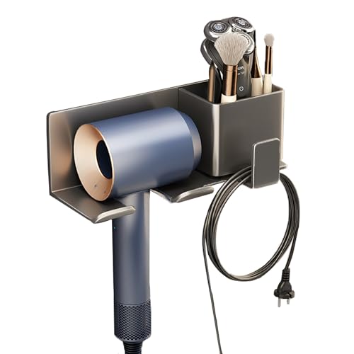 hair dryer holder wall mounted?hairdryer holder for bathroom?with organizer and plug and cord organizer?Punch-Free Installation?suitable for bathroom and cabinet doors