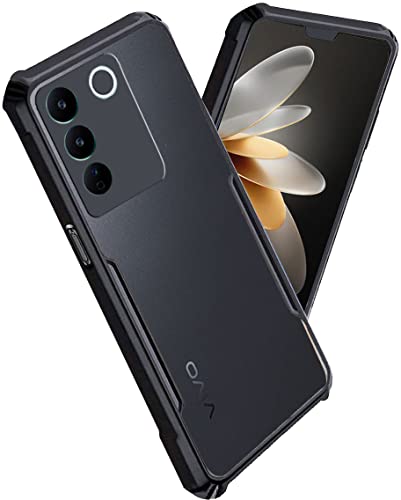 Image of A rtistque Clear Hard Transparent Acrylic Armor Anti-Drop Shockproof TPU Edge Back Cover Case for Vivo V27E - Black