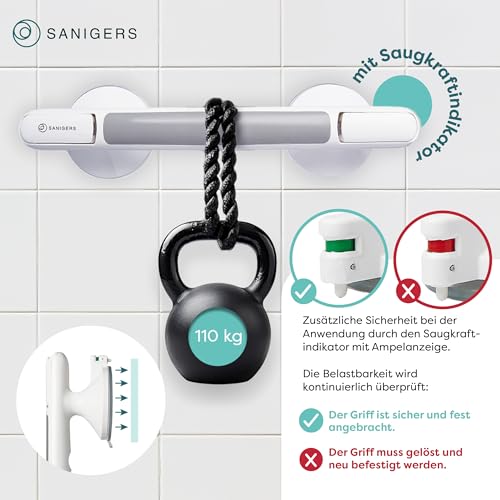 SANIGERS® Haltegriff mit Saugnapf I EXTRA STARKER HALT 110 KG I 33 CM – Ansicht 4