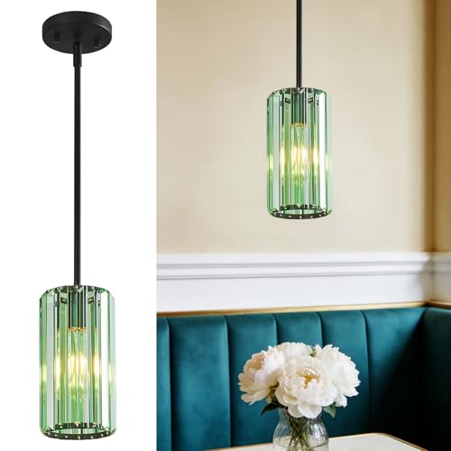 Image of Modern Crystal Pendant Light Mini Light Green Chandeliers Adjustable Pendant Lights Fixture for Kitchen Island Dinning Room Corridor Bedroom(Light Green 1-Pack)